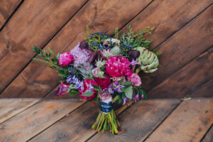 Bouquet on Wood Background